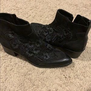 Black embroidery booties